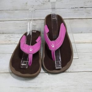 Olukai OHANA W8 Pink Grey Faux Leather Thong FlipFlop Beach Poolside Sandals
